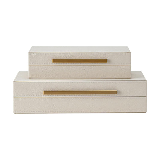 Faux Leather Jewelry & Memory Boxes / Beige+gold Handles / 14.2 In / Set of 2