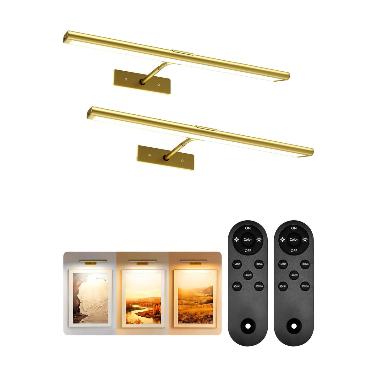 EZVALO Picture Light for Wall, 4800mAh Rechargeable Wireless Gold Light with IR Remote, Dimmable Magnetic LED Art