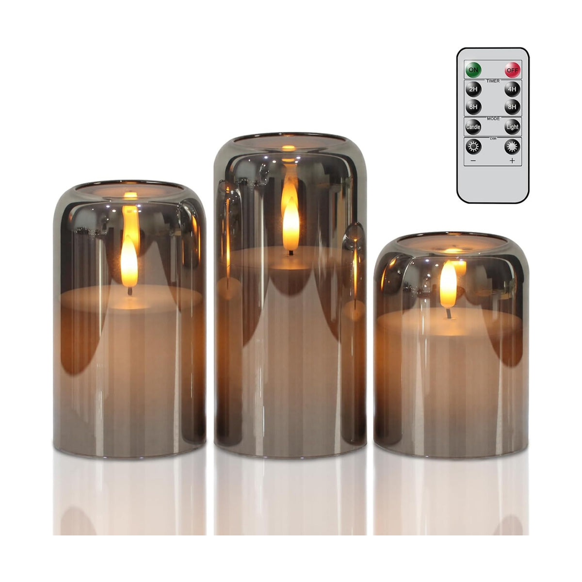 GenSwin Black Glass LED Flameless Candles with Remote Timer | Battery Operated Candles with Flickering, Real Wax Pillar