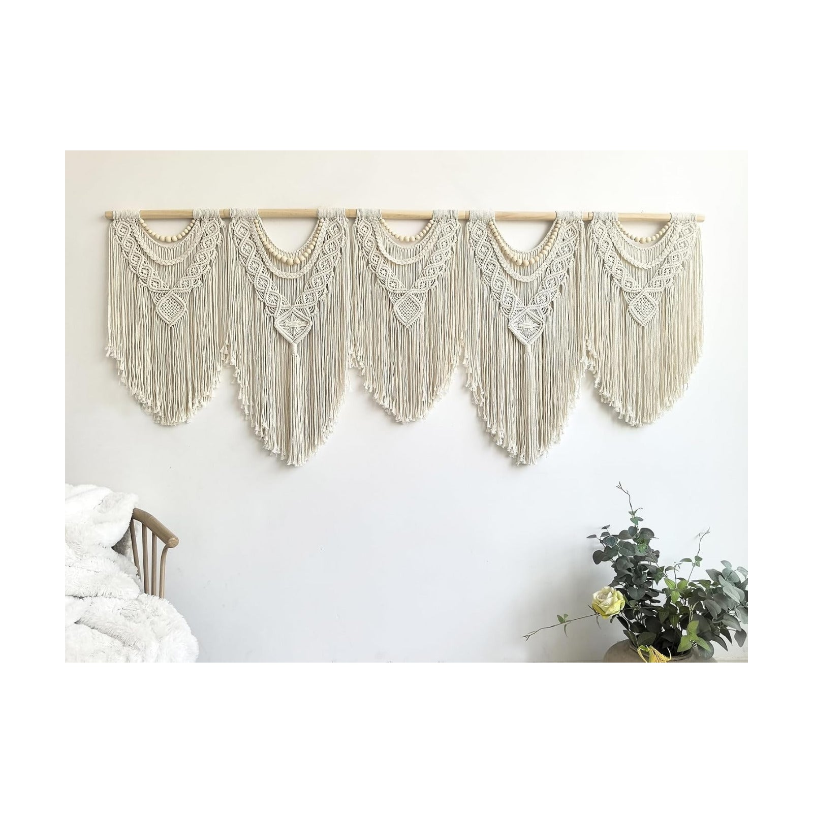 Extral Large macrame wall hanging / Wood Bead-b