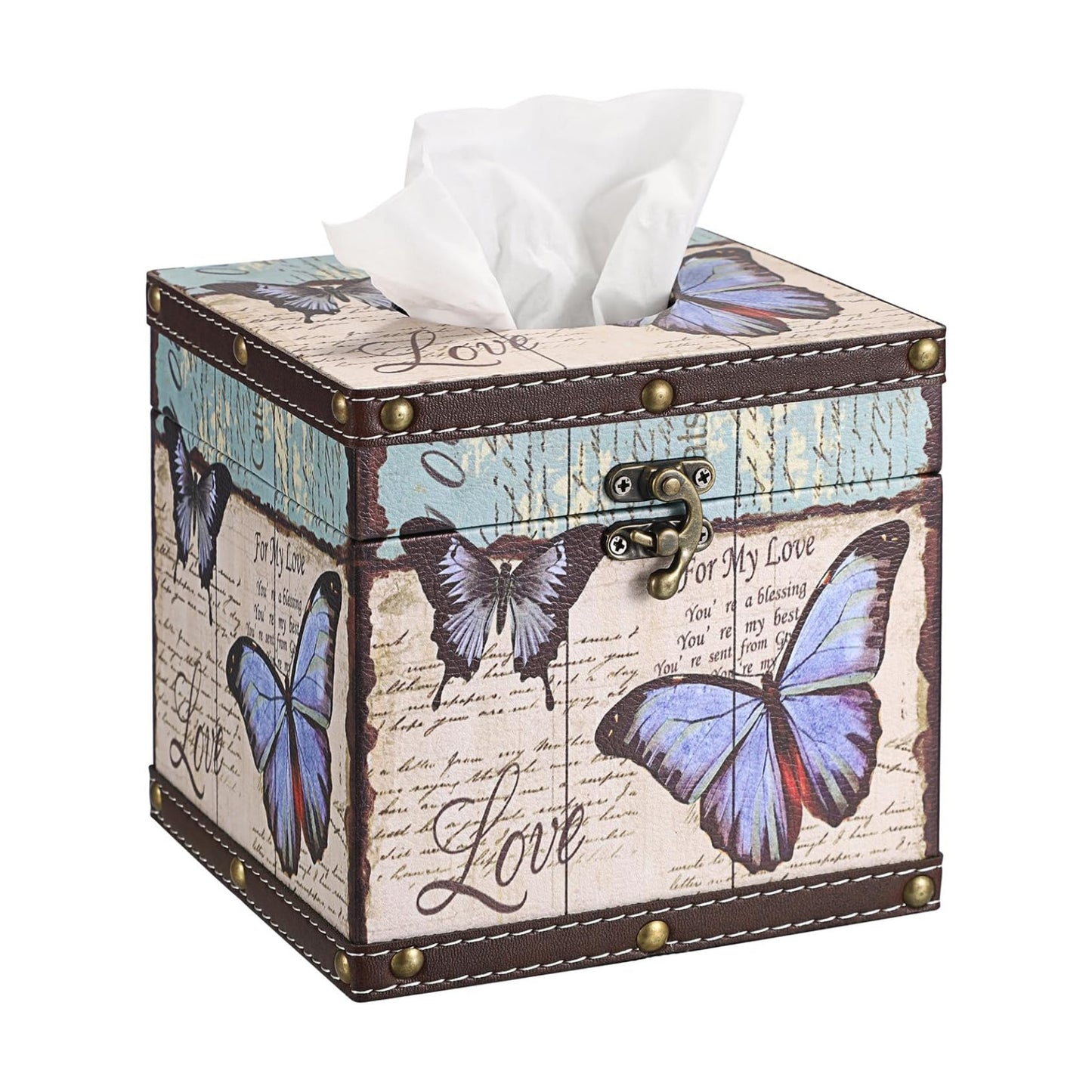 Vintage Tissue Box Cover / Purple Butterfly