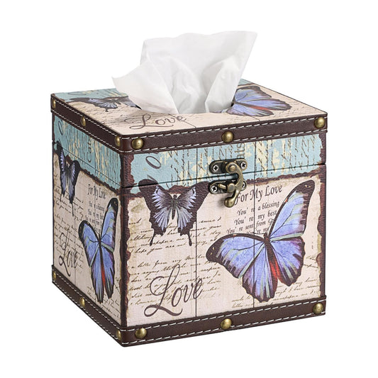 Vintage Tissue Box Cover / Purple Butterfly
