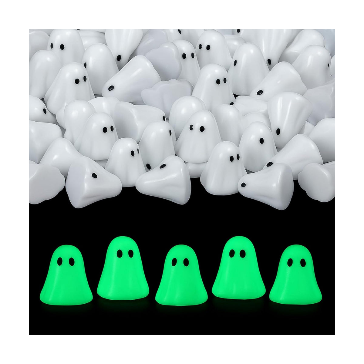 RoundFunny 50 Pcs Luminous Halloween Ghosts Miniature Resin Figurines Bulk