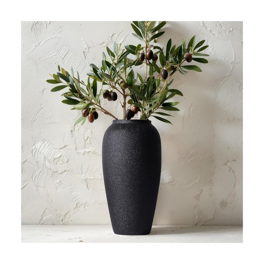 Tall Matte Ceramic Vase / Textured Black / 13.8in