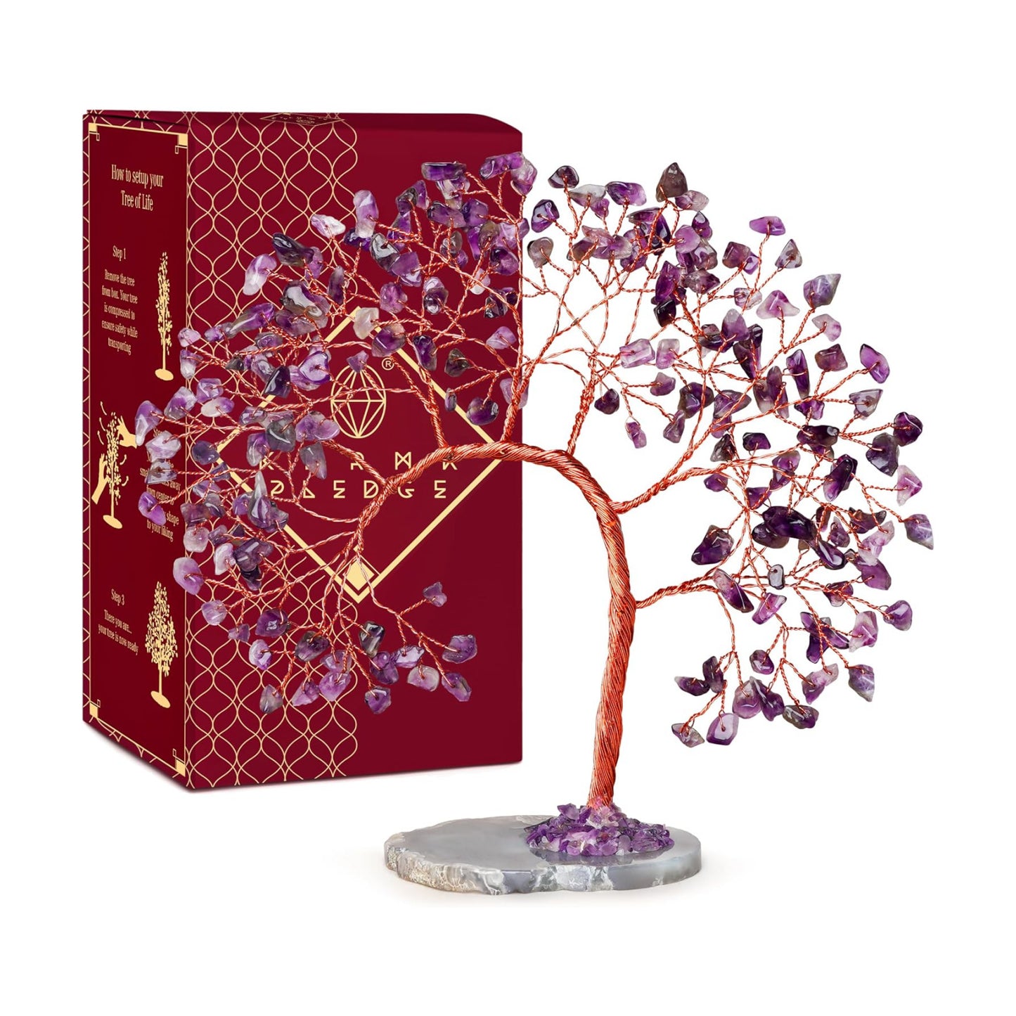 KARMAPLEDGE Amethyst Crystal Tree of Life for Home, Office, Room, Wall Decor to Bring Money & Good Luck, Handmade Reiki