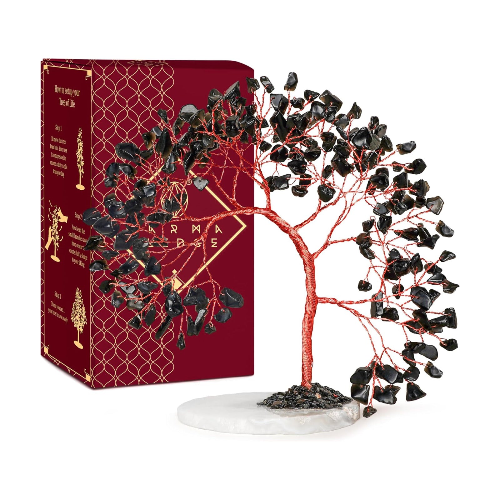 KARMAPLEDGE Crystal Tree of Life for Home, Office, Room, Wall Decor to Bring Money & Good Luck, Handmade Black Obsidian
