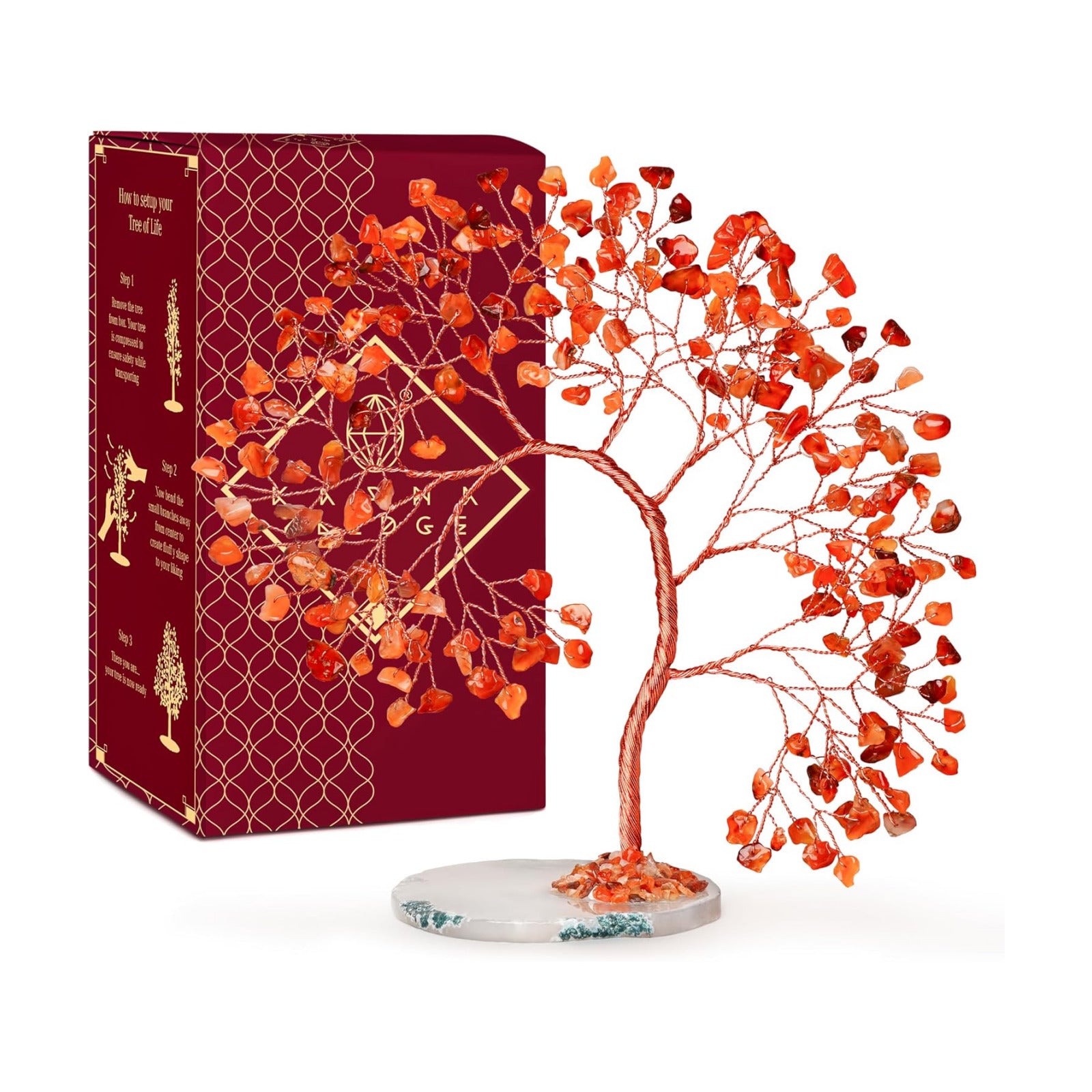 KARMAPLEDGE Crystal Tree of Life for Home, Office, Room, Wall Decor to Bring Money & Good Luck, Handmade Carnelian