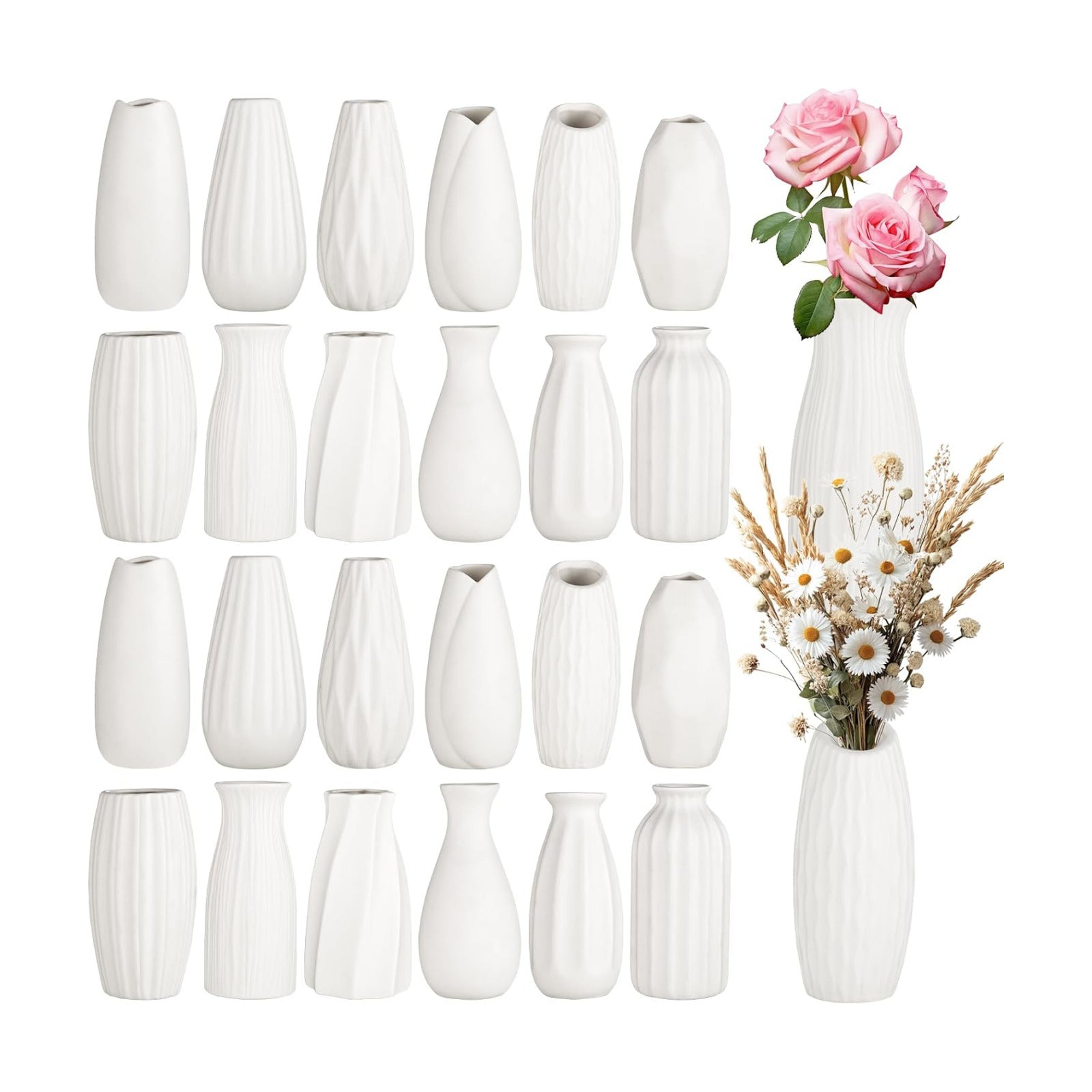 Ceramic Bud Vases / Small / White / Set of 24