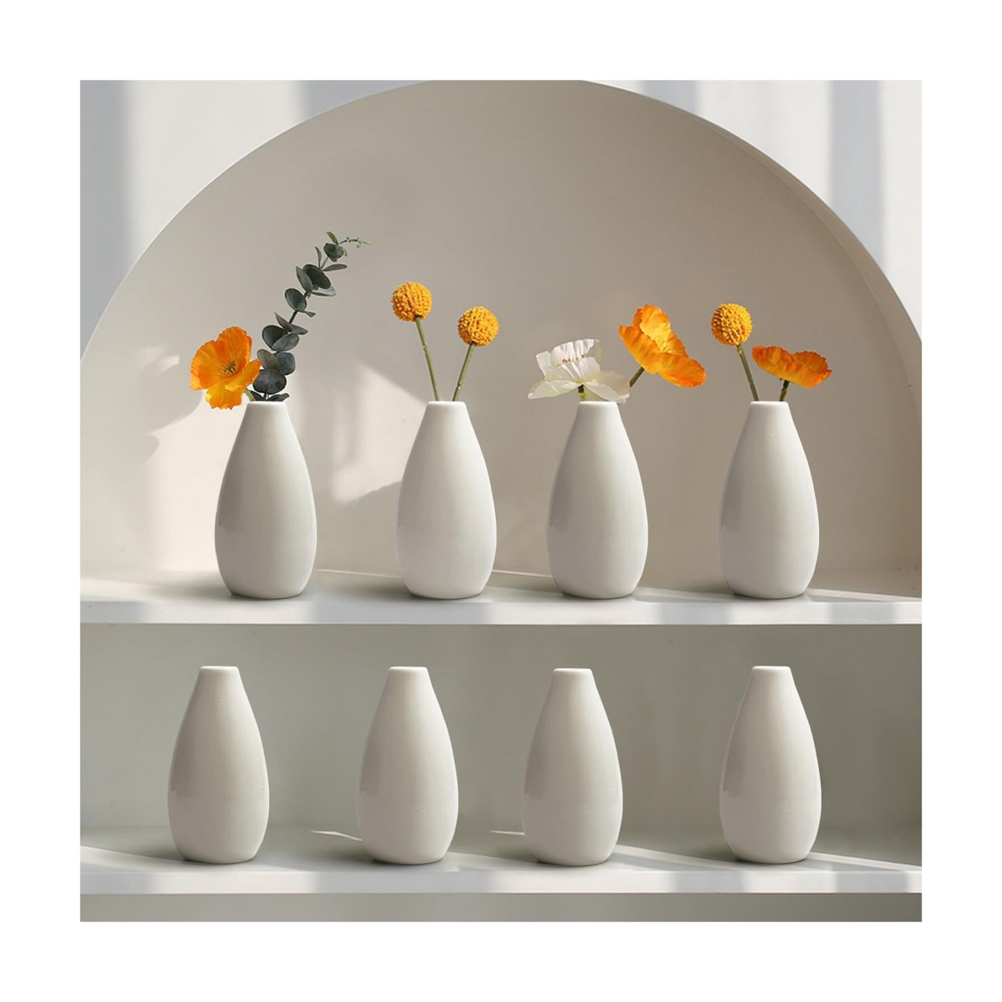 Modern White 4.1'' Small Ceramic Vase / White - Style 2 / Set of 8