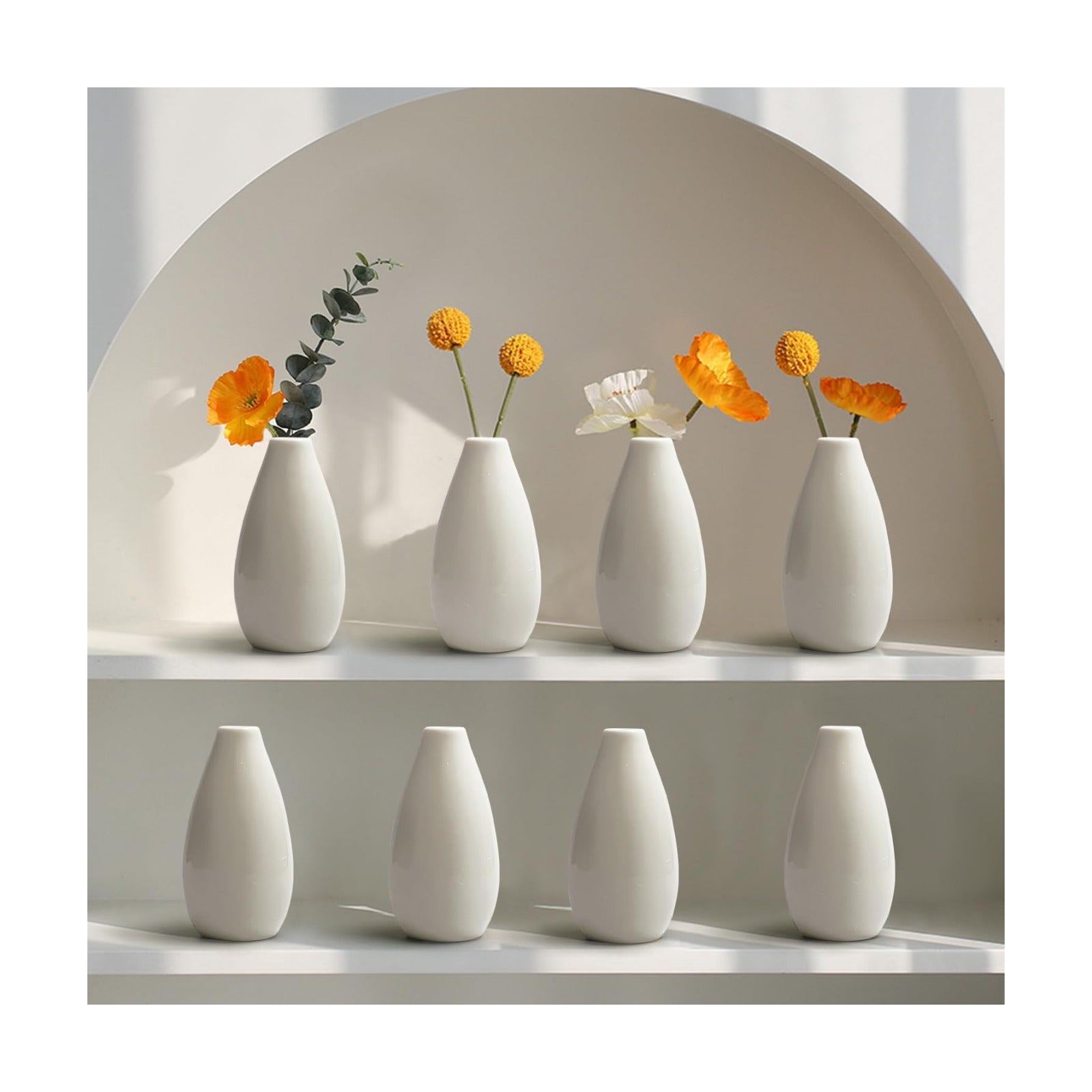 Modern White 4.1'' Small Ceramic Vase / White - Style 2 / Set of 8