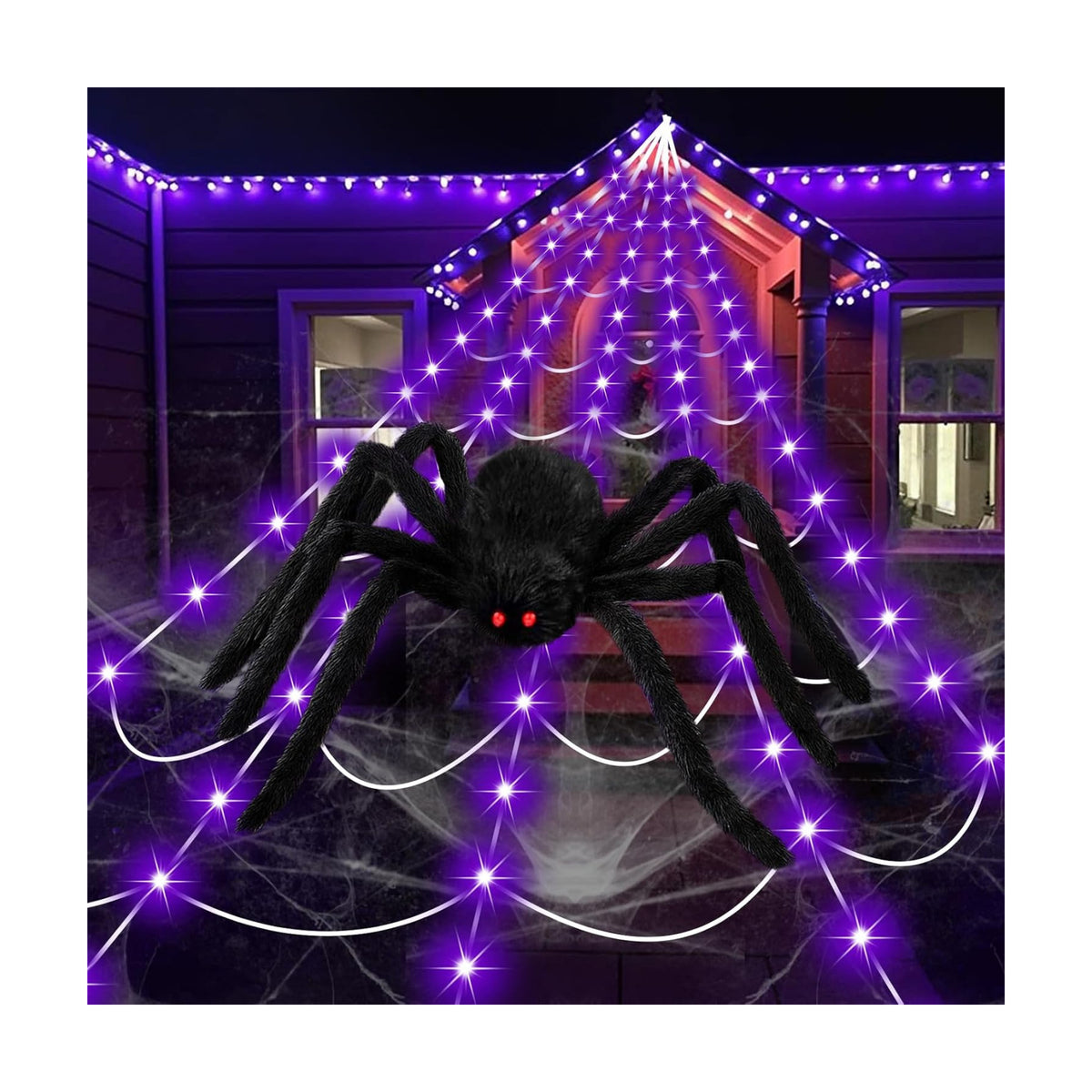 Halloween Decorations 16.4Ft Spider Web with LED Lights & 59" Giant Spider