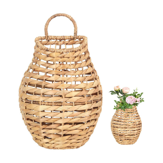 Handwoven Wall Hanging Water Hyacinth Basket for Front Door Flowers & Home Decor / Model 1 / Natural