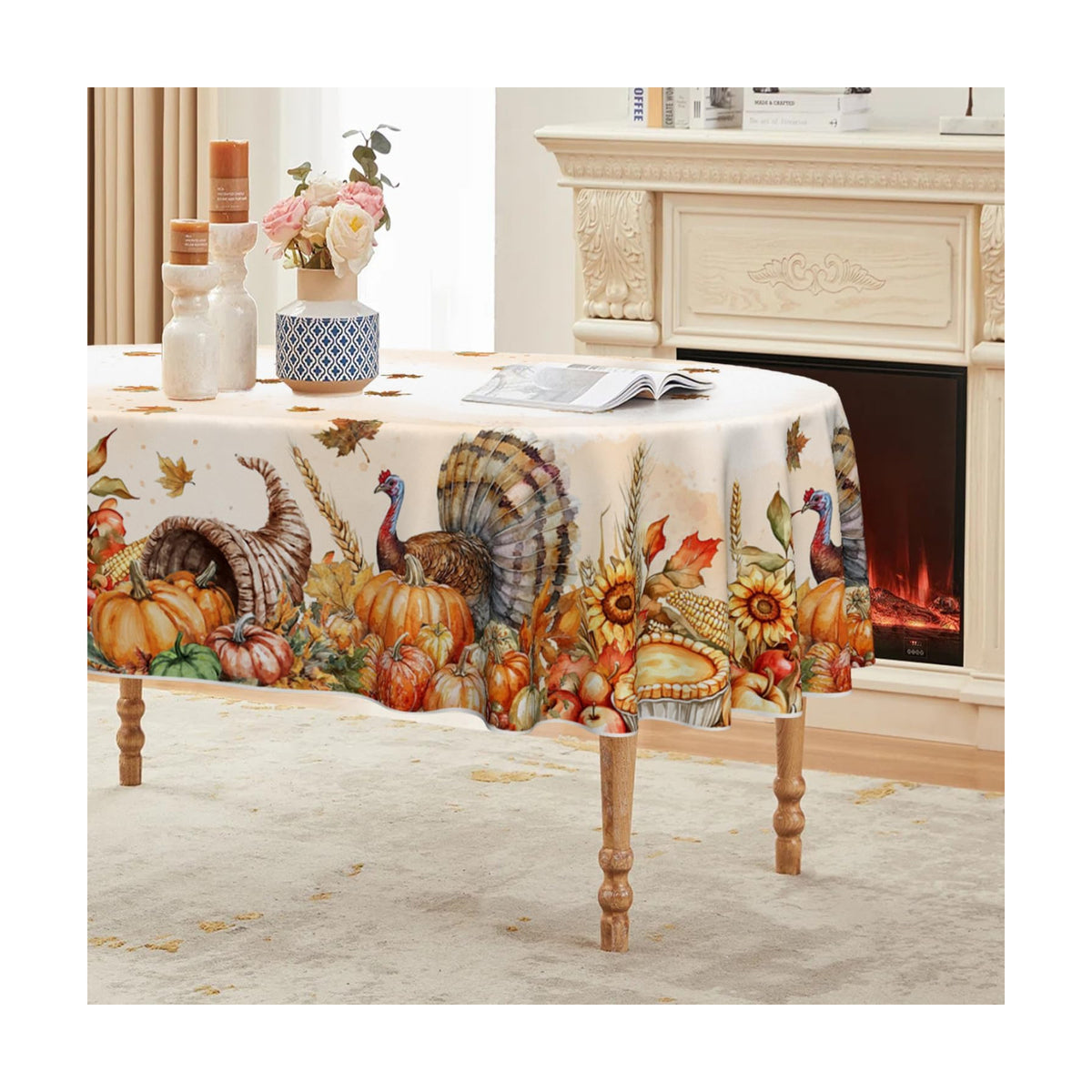 Horaldaily Thanksgiving Tablecloth 60×84 Inch Oval, Holiday Decor