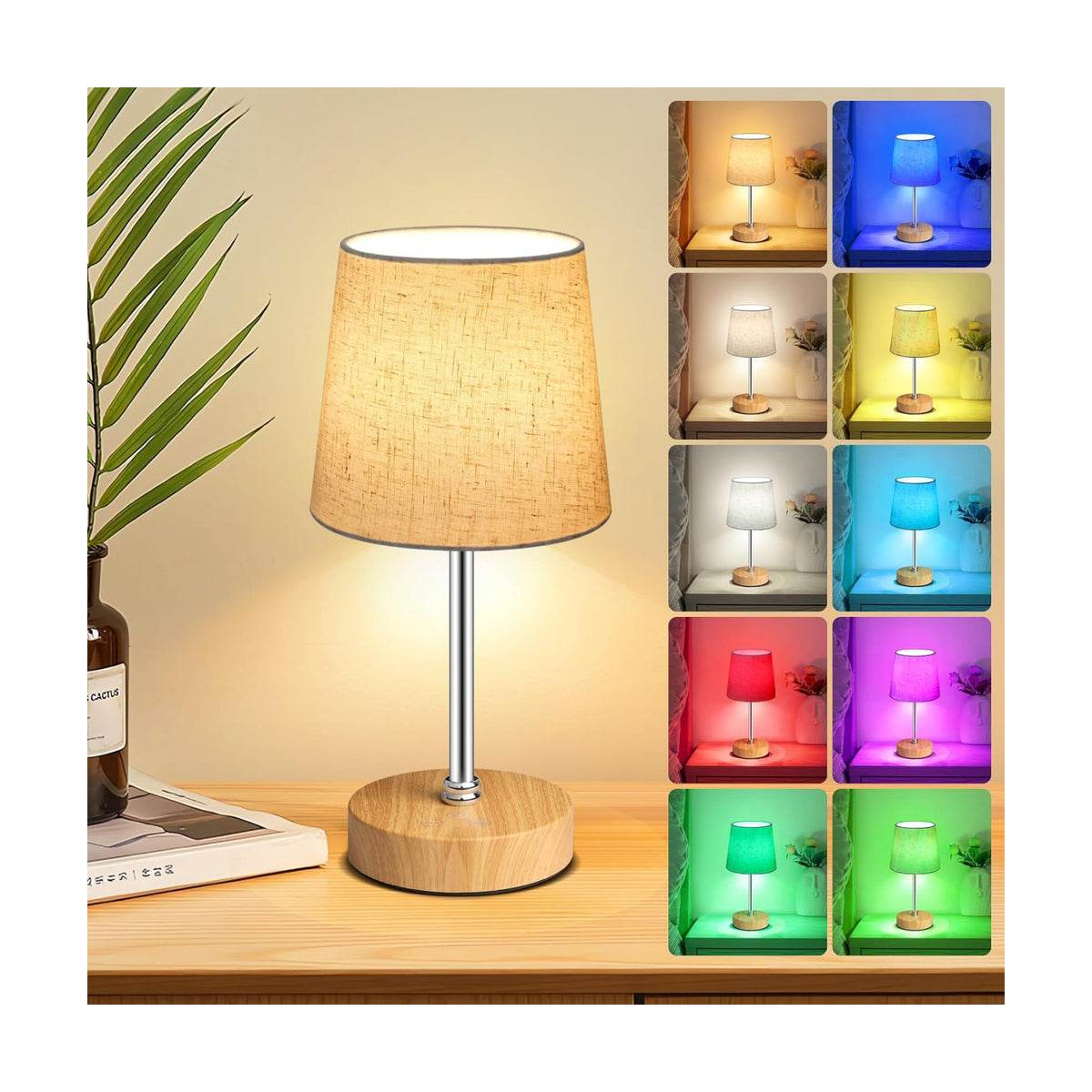 Wowag Small Cordless Table Lamp,5000mAh Rechargeable Battery Operated Desk Lamp,3 Colors & 7 RGB Stepless Dimmable