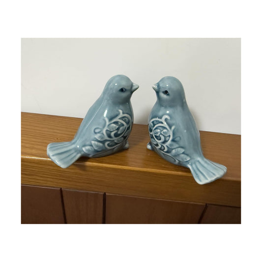Ceramic Bird Figurines / Blue / Set of 2