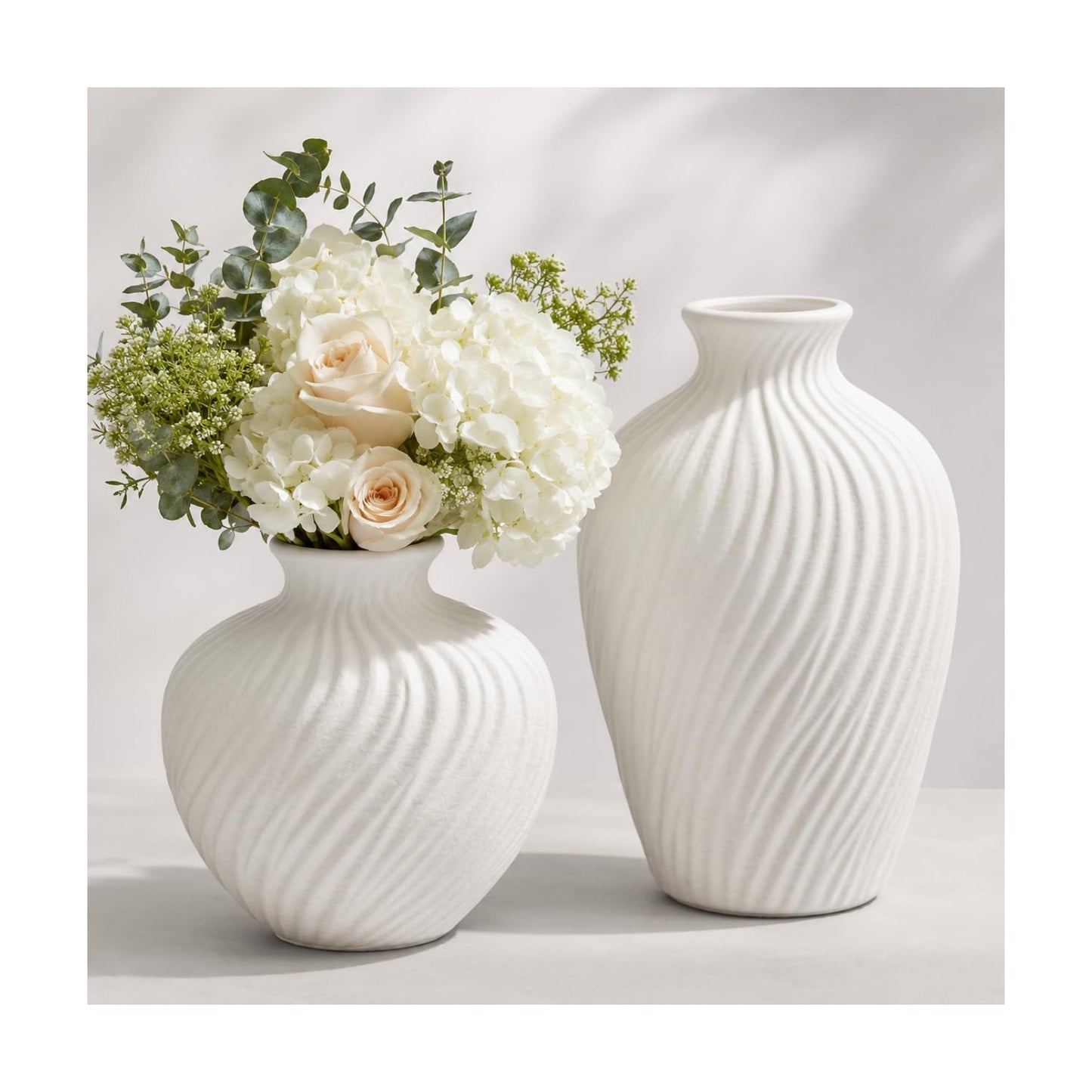 Ceramic Vase / Modern Flower Vases / White / Set of 2