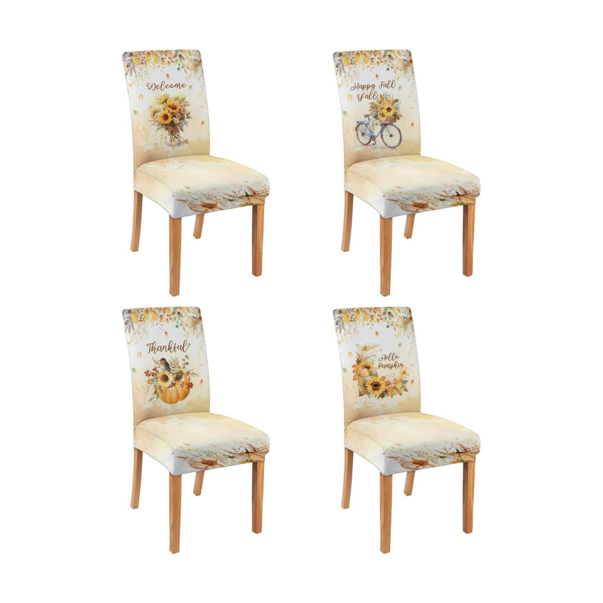 Fall Chair Covers Set of 4, Fall Decorations Stretch Removable Washable Dining Room Thanksgiving Chair Protector Slipcovers Autumn Decor Holiday Party Kitchen Home Decorations (Fall 2, 4 PCS)