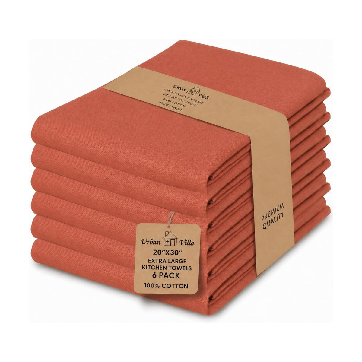 Urban Villa Kitchen Towels Cotton Dish Towels 20”x30” (Set of 6) Rust