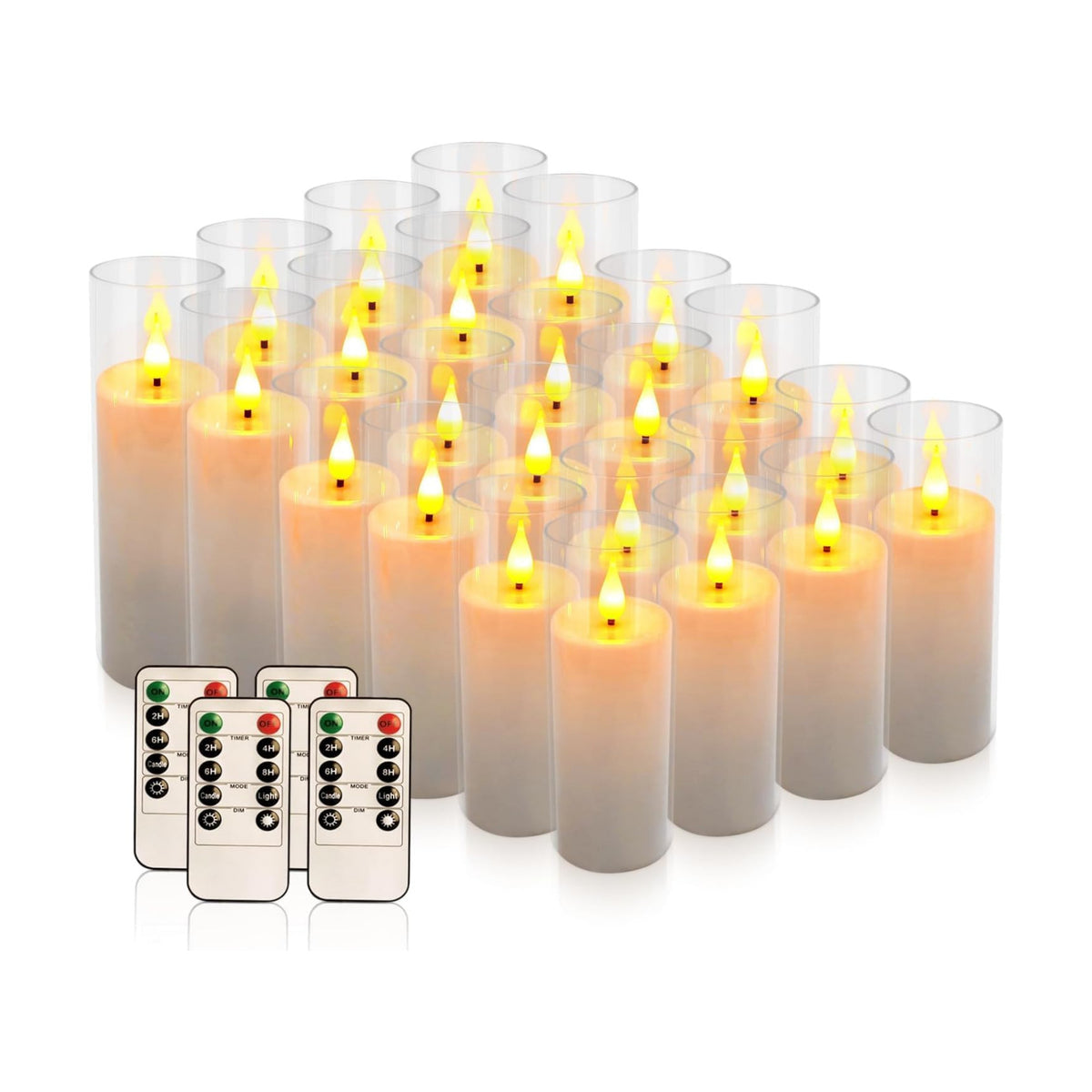 YOROXRG Set of 24 Flickering Flameless Candles Battery Operated with Remote and 2/4/6/8 H Timer Plexiglass Led Pillar