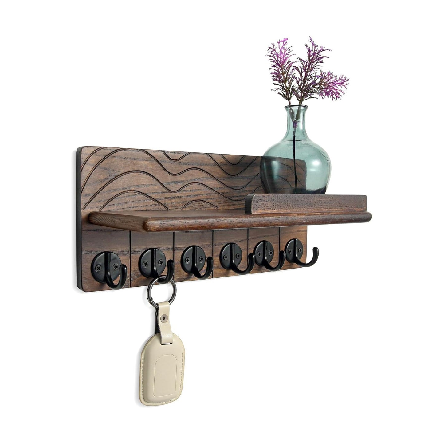 Key Holder Wall Decor- " Solid Ash Wood Entryway Organizer / Walnut / 11.8 Inch