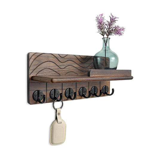 Key Holder Wall Decor- " Solid Ash Wood Entryway Organizer / Walnut / 11.8 Inch