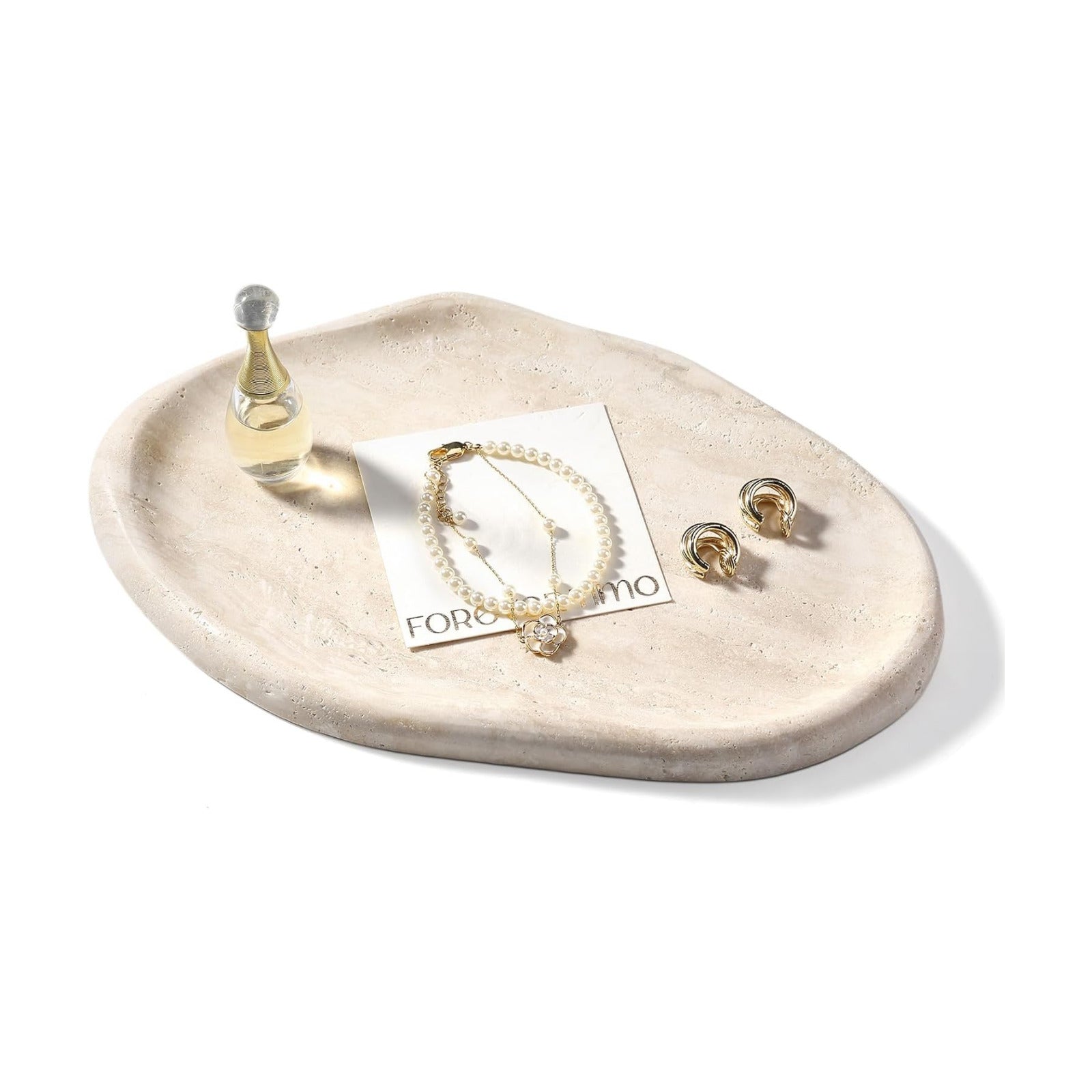 Natural Marble Vanity Tray / Travertine Yellow / 10 x 7