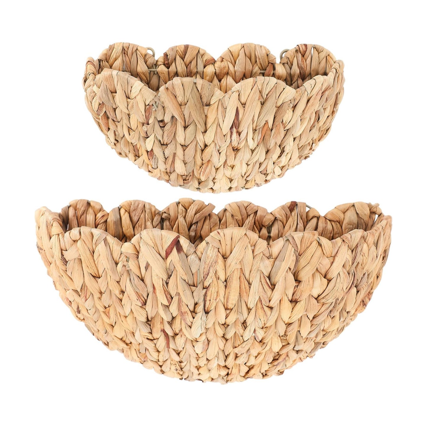 Scalloped Wall Baskets Hanging Baskets Large and Small Decorative Woven Storage Holder / Set of 2