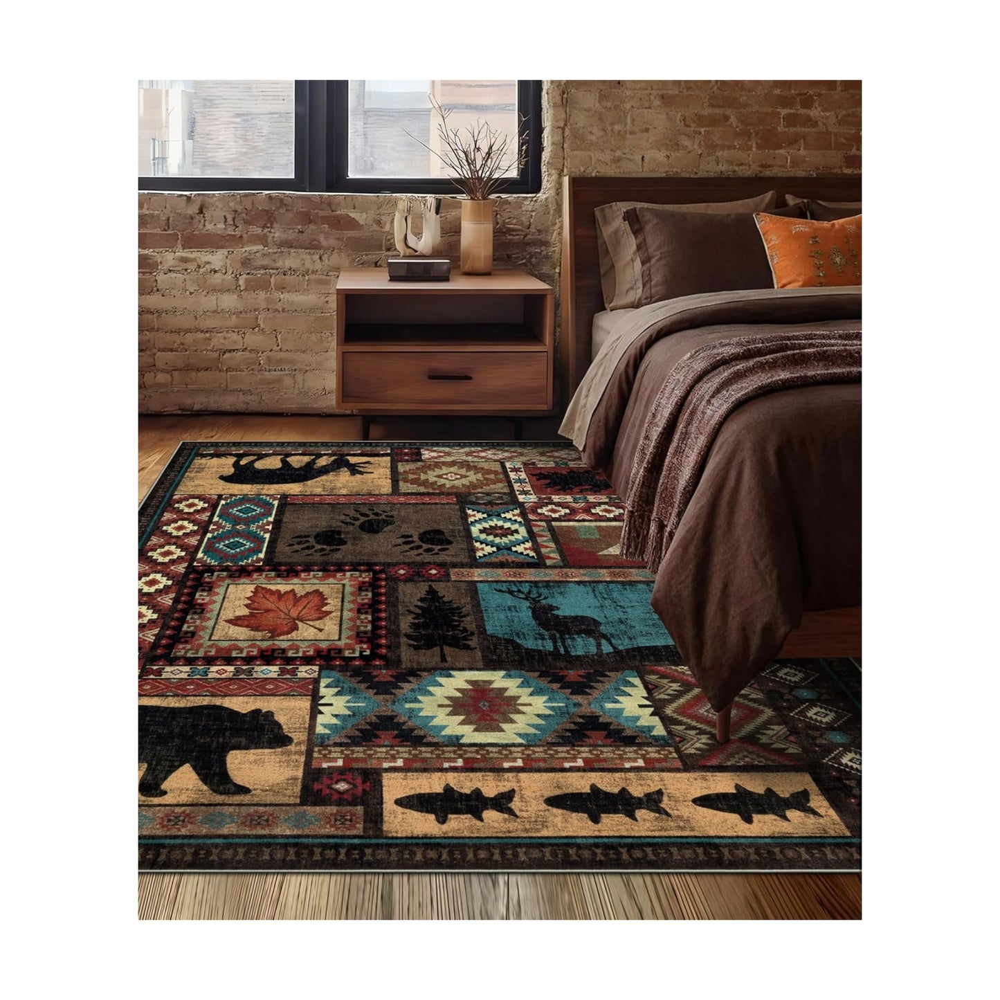 YIHOUSE Washable Rustic Cabin Area Rugs 4x6 Brown