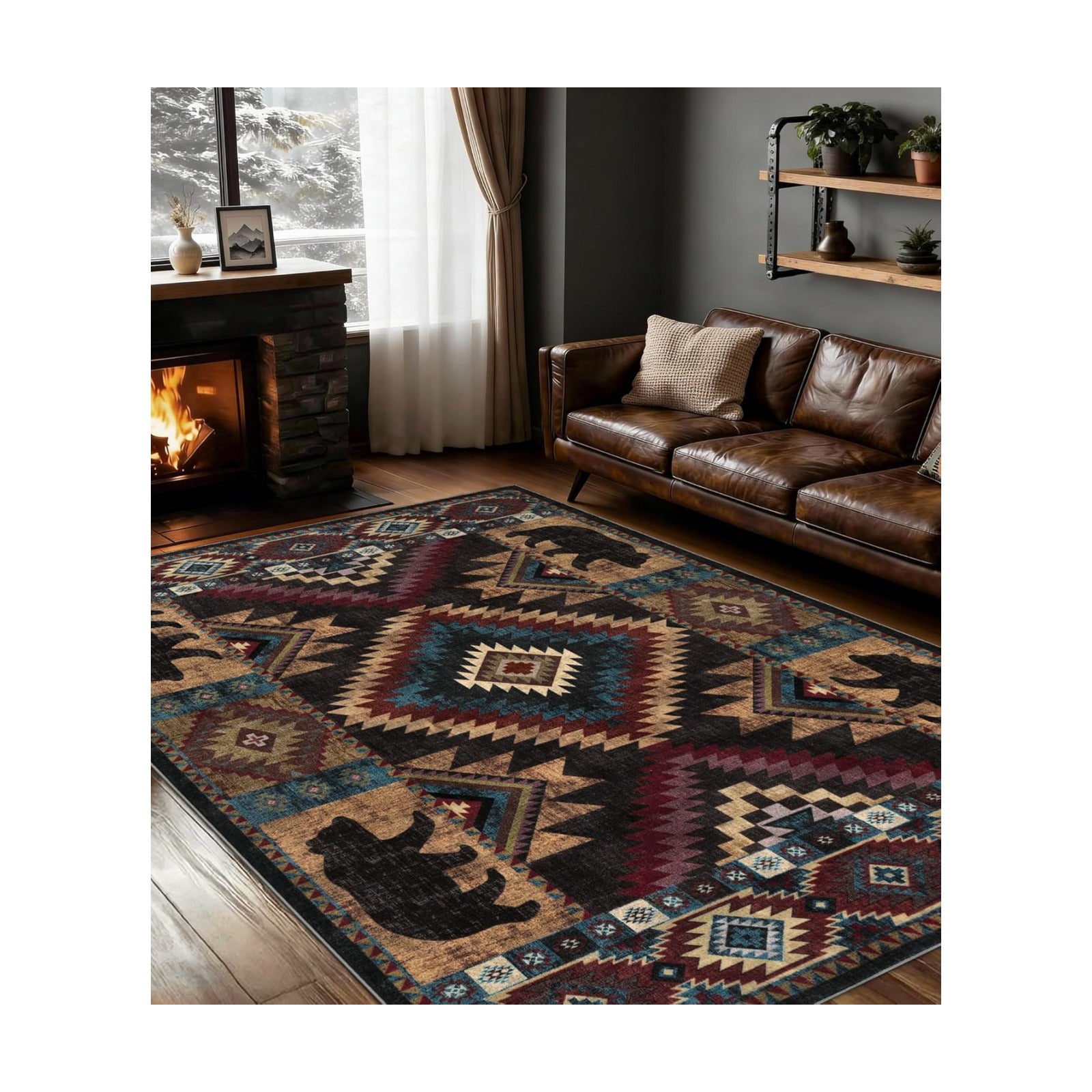 YIHOUSE Washable Western Cabin Area Rugs 5x7