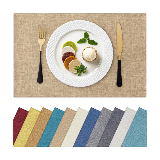 Homaxy Cloths Placemats for Dining Table Set of 8, 13" x 19", Flaxen | Heat Resistant, Washable, Cotton Linen Blend