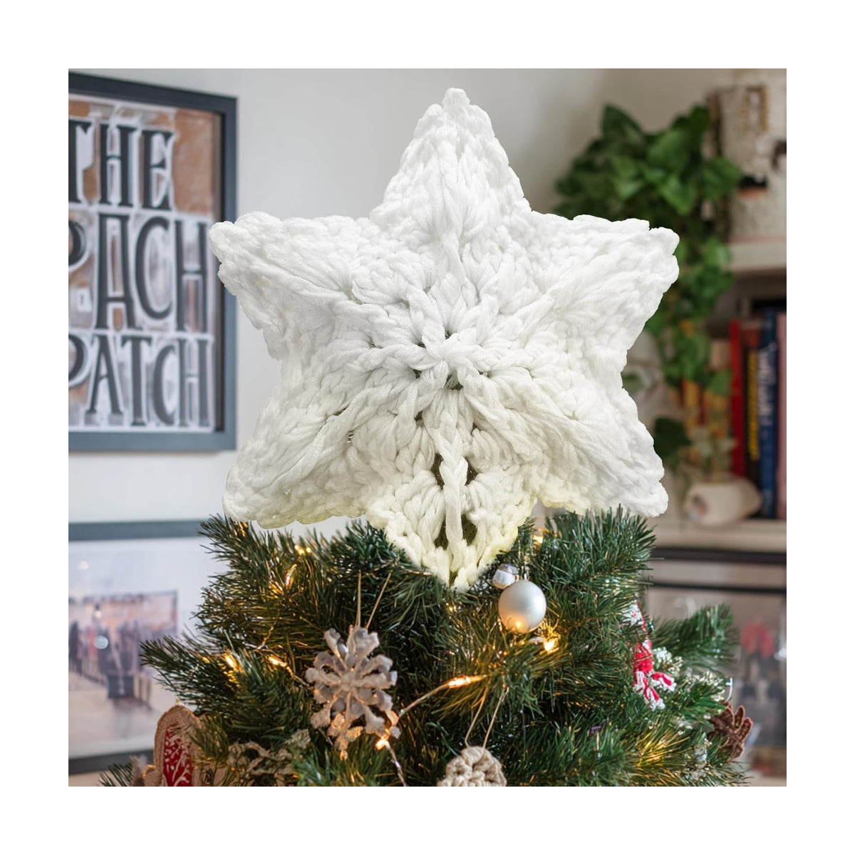 Syhood 10 Inch Snowflake Christmas Tree Topper, Crochet Snowflake Decor
