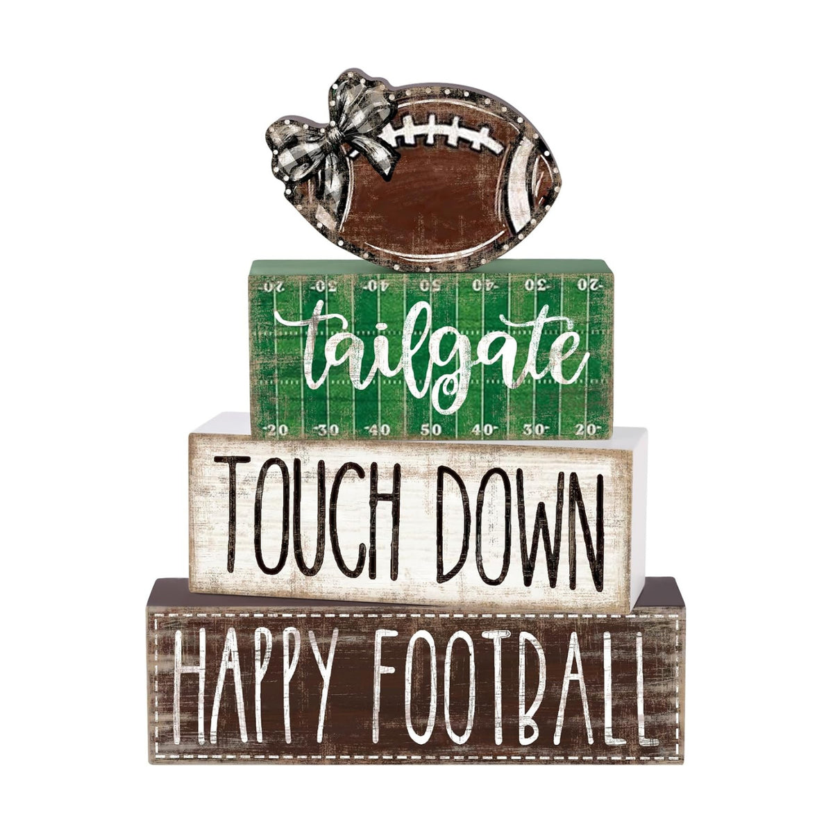 4Pcs Football Table Decoration Happy Football Wooden Block Sign