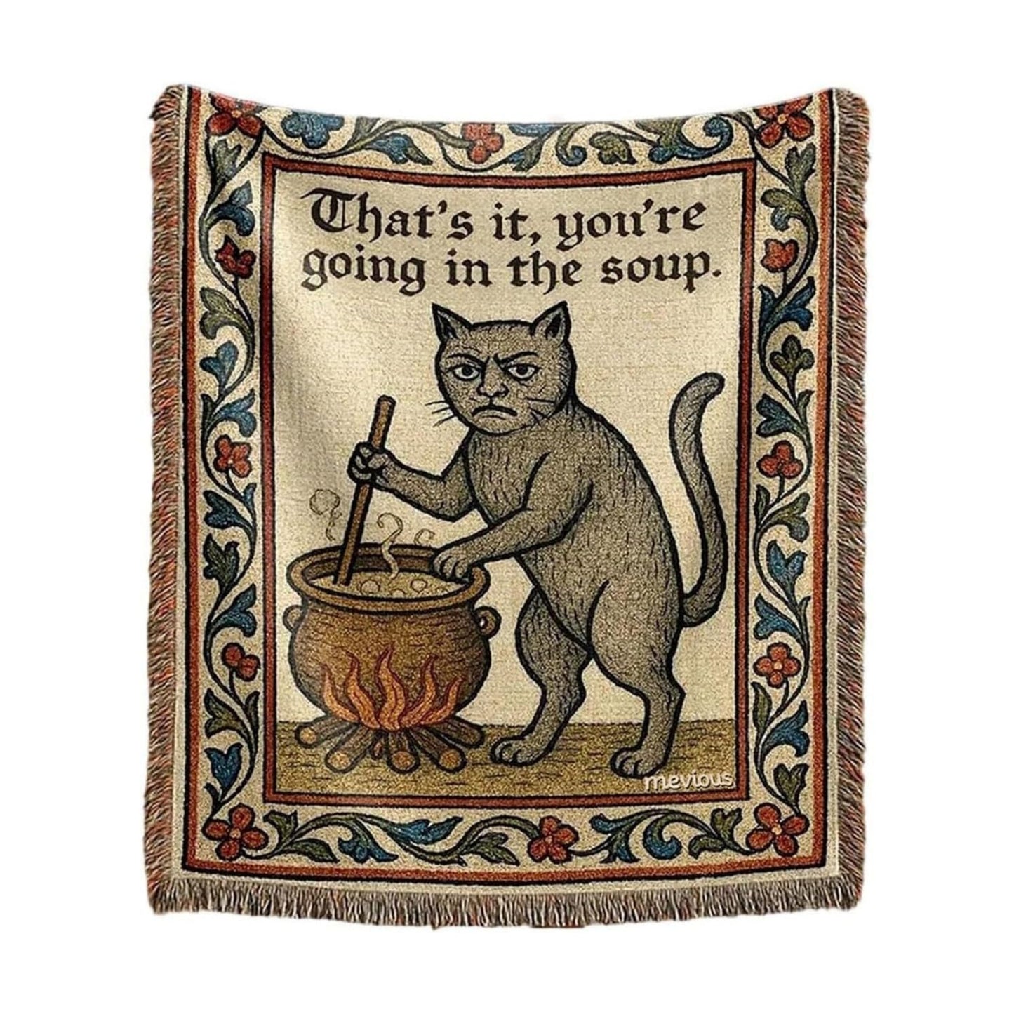 Weird Medieval Cat Woven Tapestry / 1PC