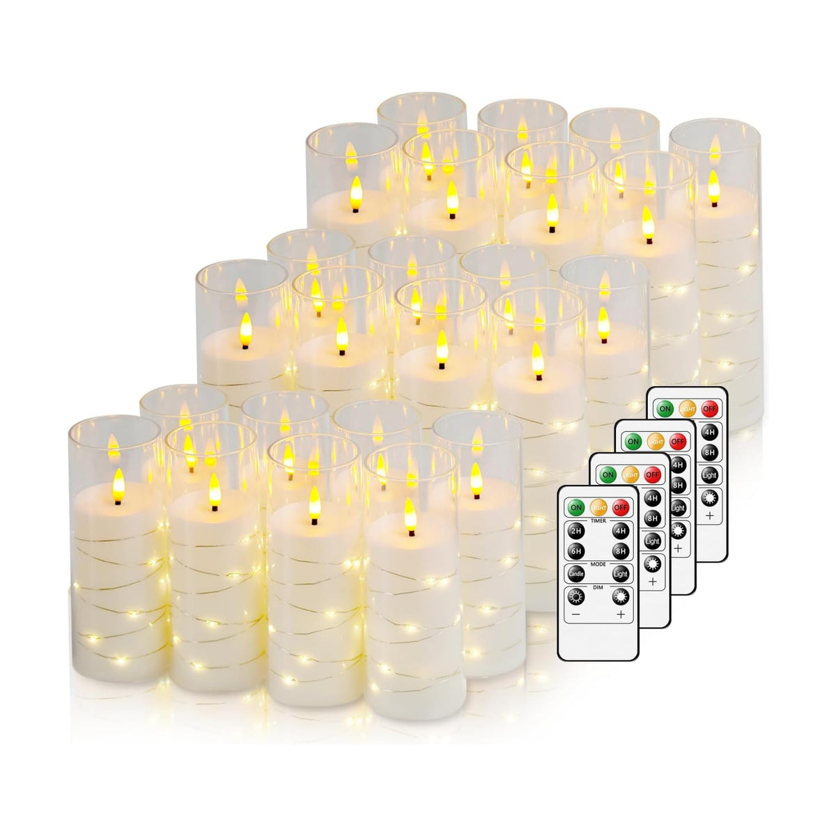 Nimiko Flickering Flameless LED Candles,Battery Operated Candles 24 Pcs with Embedded Star String,Acrylic LED Pillar