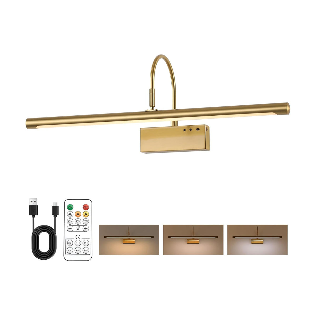 Battery Operated Picture Light with Remote, 24 inch Wireless Rechargeable Art Light with Timer, Dimmable 3CCT Gallery