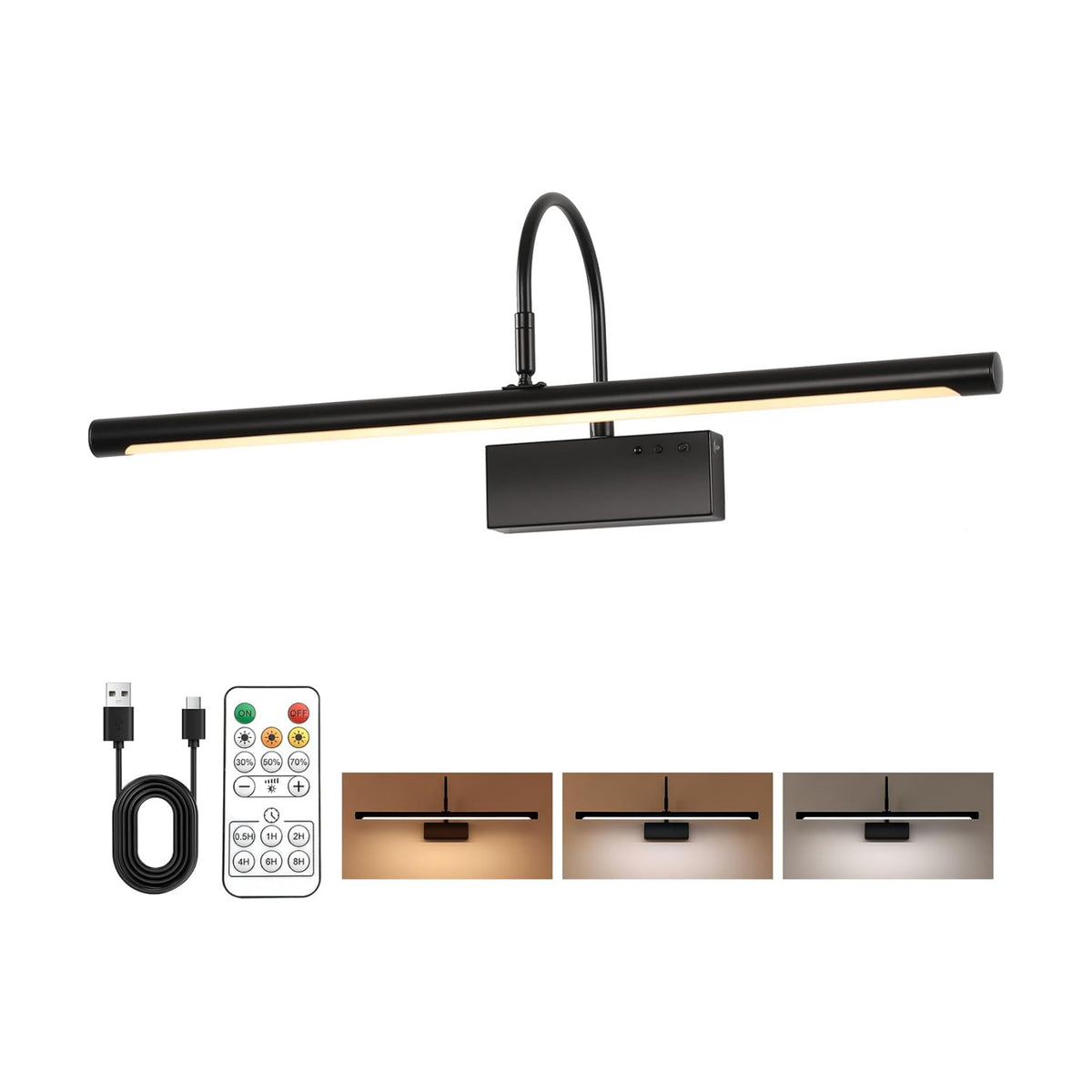 Battery Operated Picture Light with Remote, 24 inch Wireless Rechargeable Art Light with Timer, Dimmable 3CCT Gallery