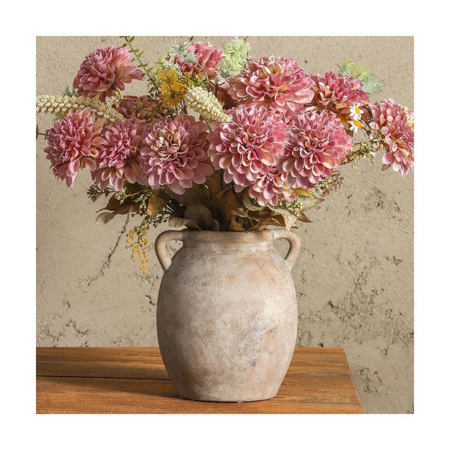 Ceramic Flower Vase Farmhouse Rustic Vase Decorative Pottery Vases / Terracotta / 7.6 Inch