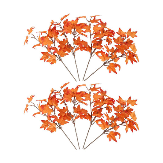IPOPU 8PCS Artificial Maple Leaves Branches 14’’ Fake Silk Fall Maple Shrubs Orange Faux Fall Leaves Stem for Fall Decoration for Home Thanksgiving Table Centerpiece Fireplace Halloween Décor (Orange)