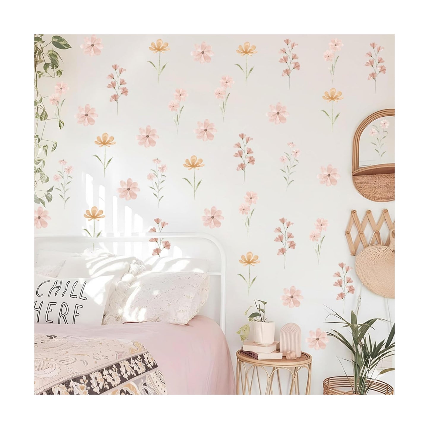 Boho Flower Stickers Daisy Wall Decals for Girls' Rooms / Boho Daisy Grey / Set of 48