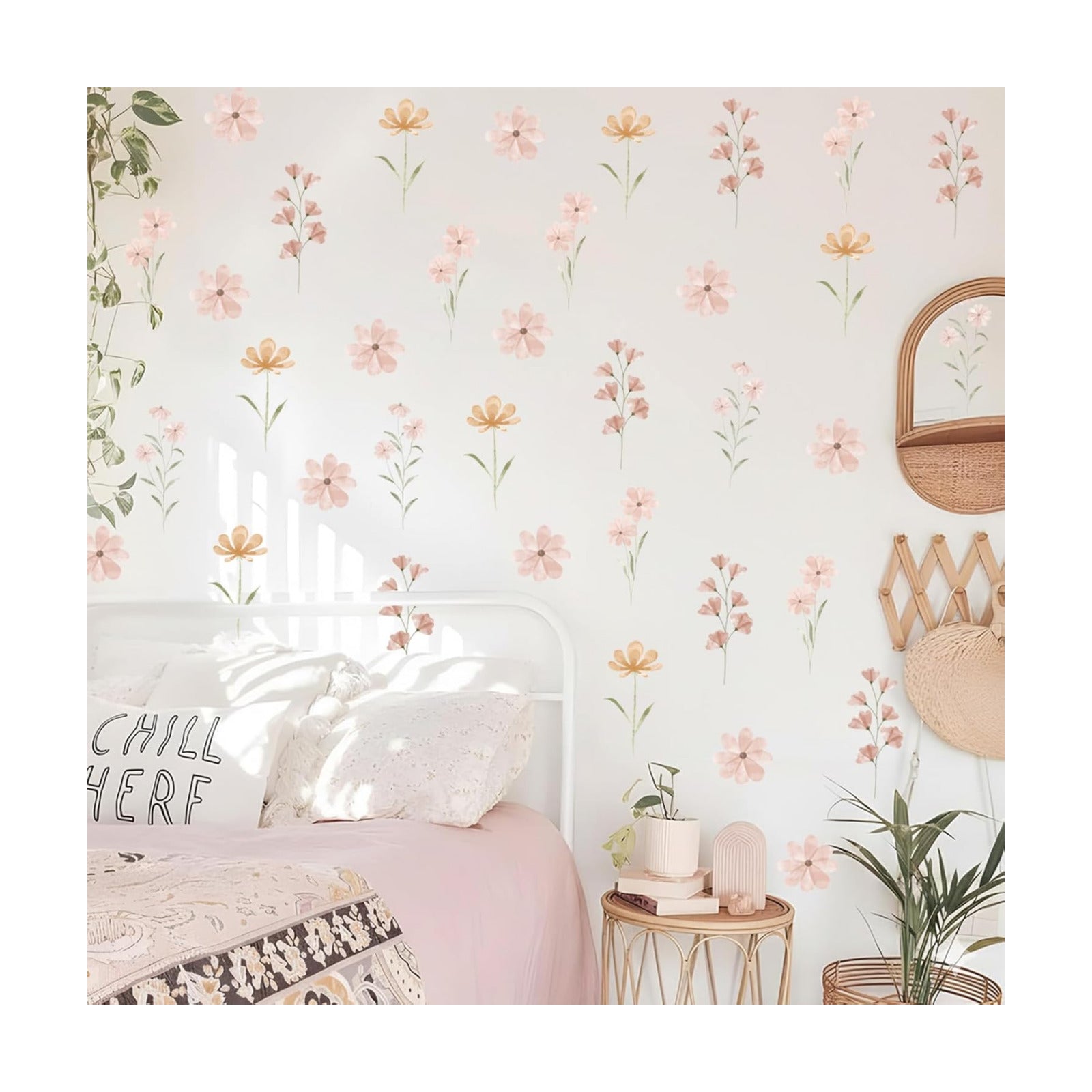 Boho Flower Stickers Daisy Wall Decals for Girls' Rooms / Boho Daisy Grey / Set of 48
