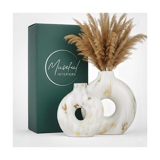Modern Ceramic Donut Vase / White / Set of 2