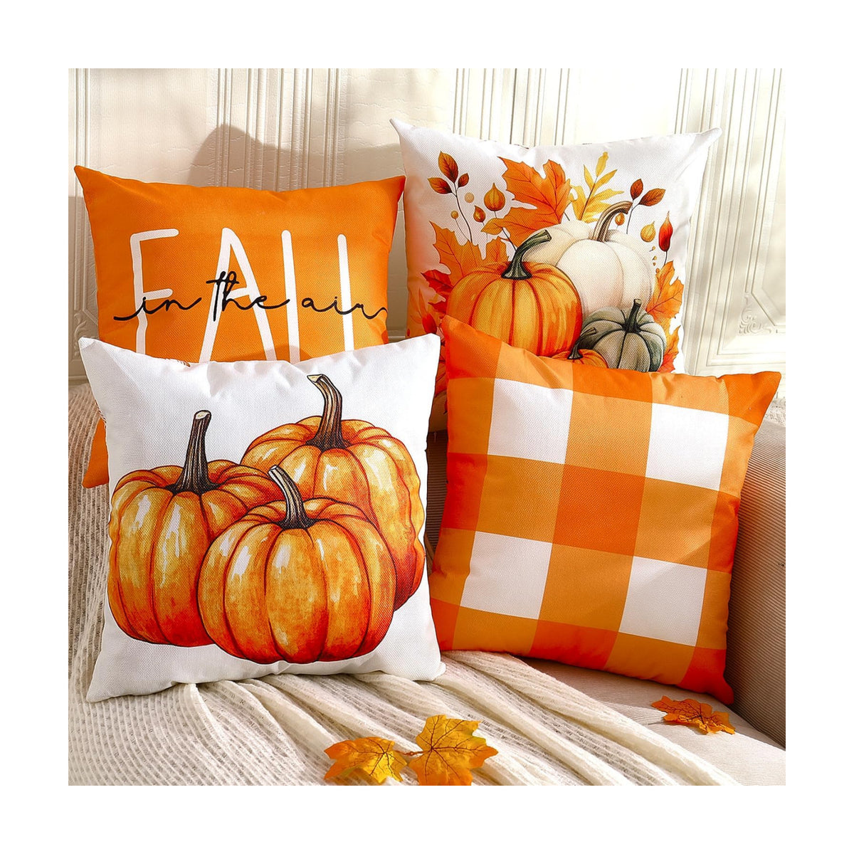 TOYPOPOR Fall Pillow Covers 18x18 4Pcs Double‑Sided Print Autumn Home Decor