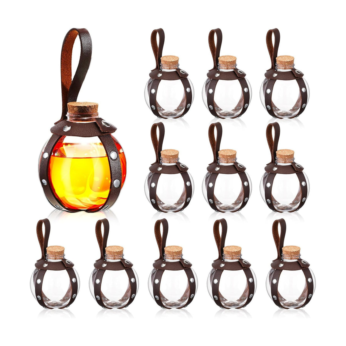 Baderke 12pcs 8.5oz Halloween Plastic Potion Bottles with Cork, Brown Rivet