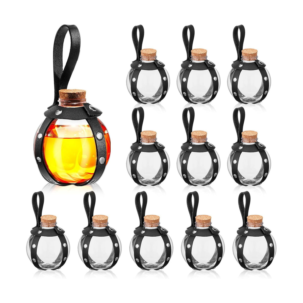 Baderke 12pcs 8.5oz Halloween Plastic Potion Bottles with Cork, Black Rivet