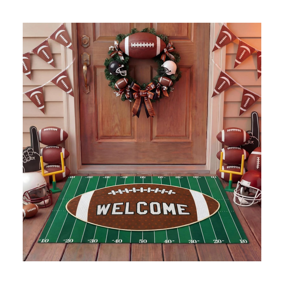 Tinideya 2 Pcs Football Door Mat Set, Outdoor Welcome Mat & Field Rug