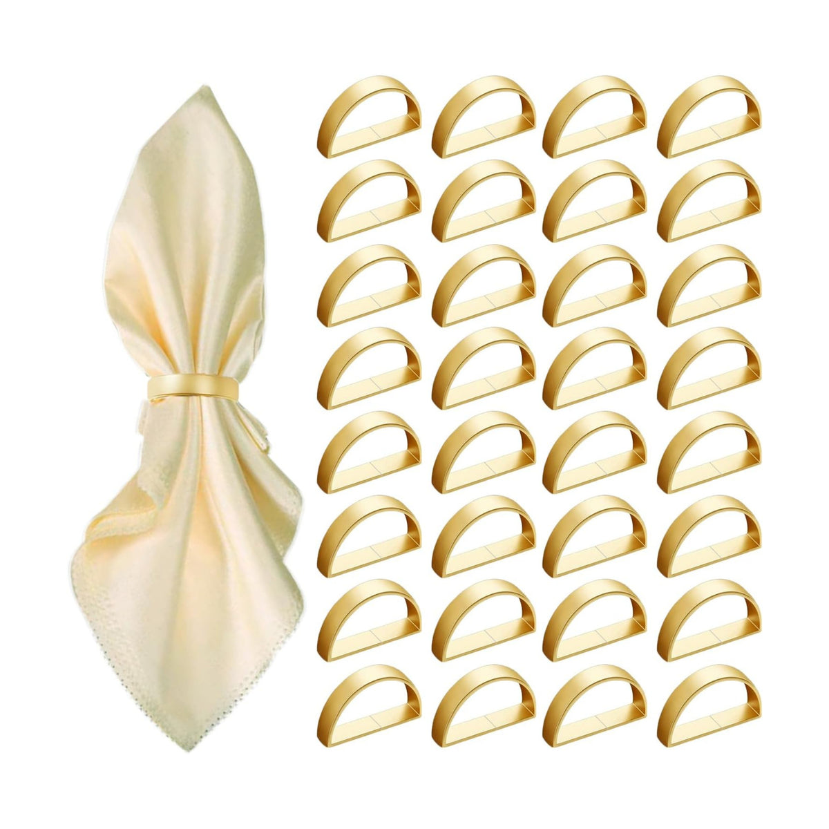 32 Pcs Matt Gold Napkin Rings - Metal Napkin Ring(Semicircle) | Stainless Steel Napkin Rings for Table Settings Wedding