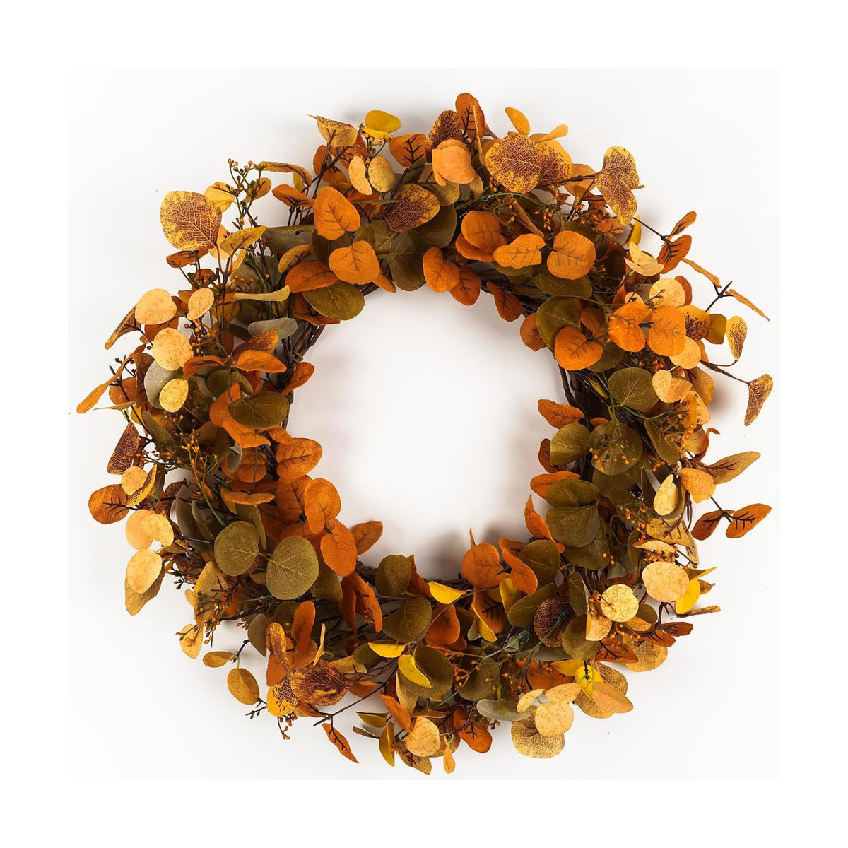 Eucalyptus Fall Wreaths for Front Door 22", Handmade Fall Leaves Wreath for Autumn, Floral Farmhouse Wreath for Wall and Outside Indoors