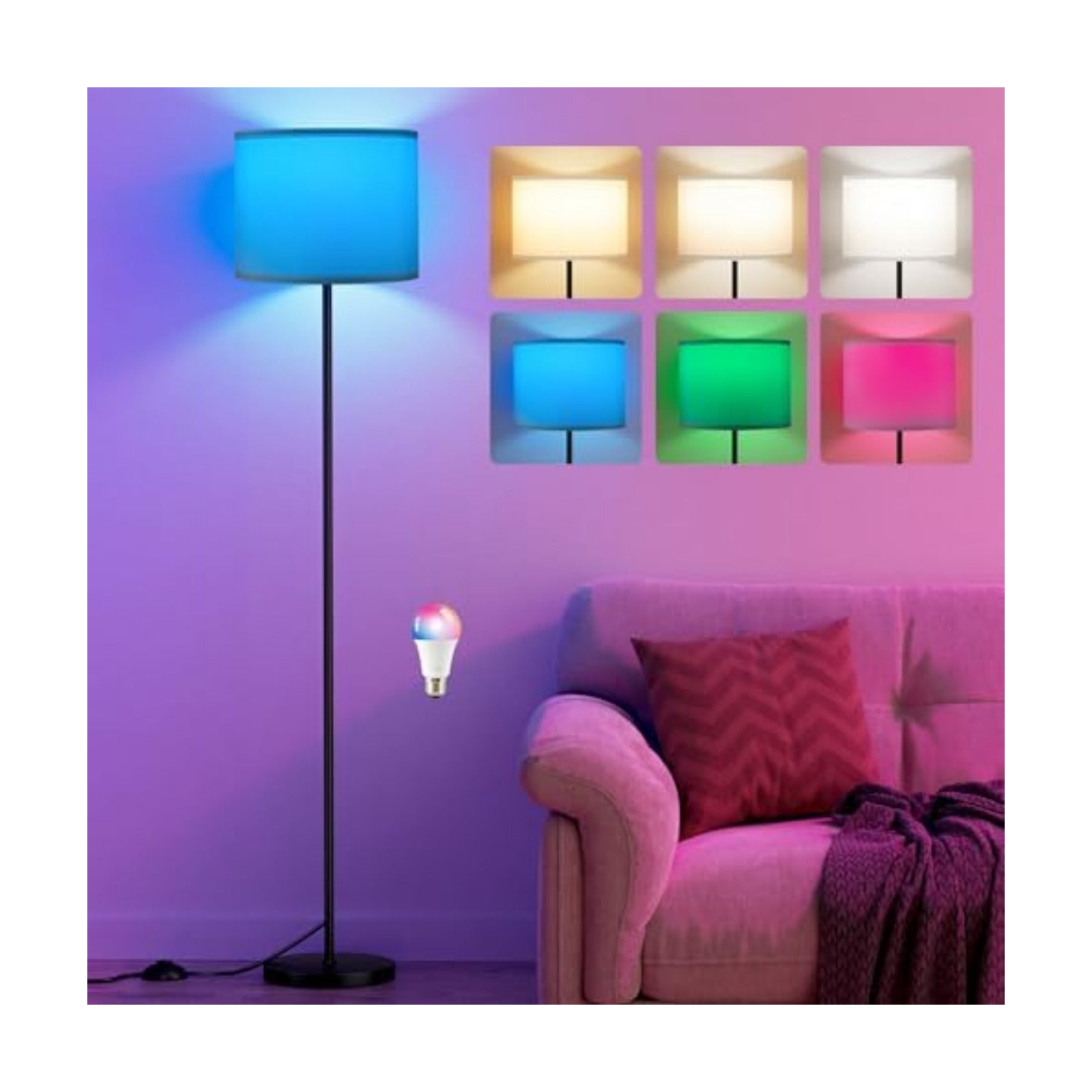 Ambimall Floor Lamp for Living Room with Smart Light Bulb, RGB + Stepless Dimmable Colors Temperature &