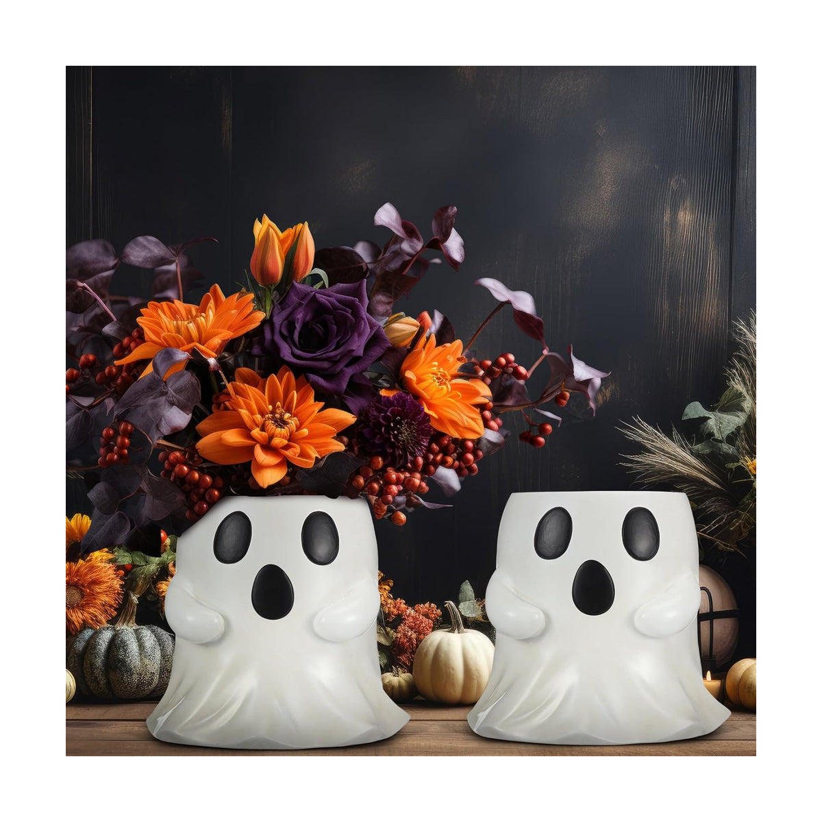 2 Pcs White Ghost Bucket Decor 6 Inch Halloween Ghost Planter Vase Decor
