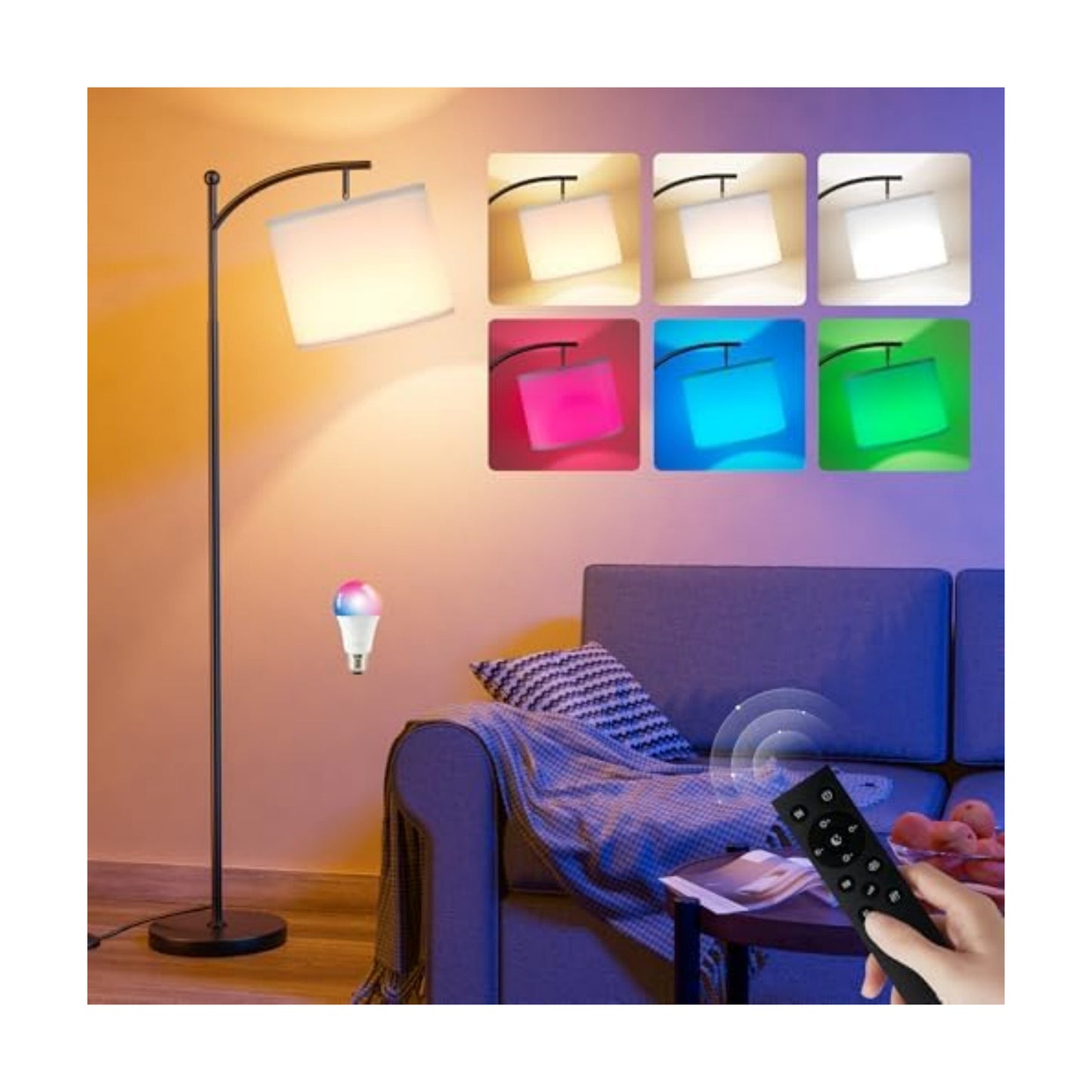 Ambimall Floor Lamps with Smart Light Bulb, RGB + Color Temperatures Bright Dimmable Smart Floor lamp(White Shade &